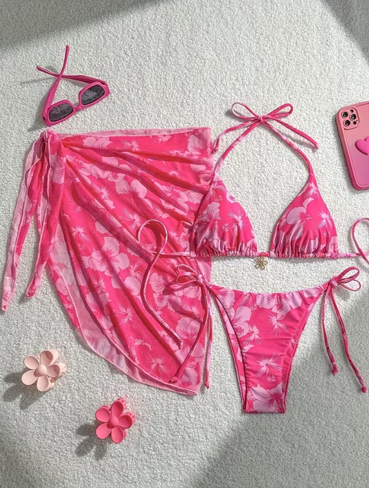 Pink Tropicana Bikini & Sarong Set