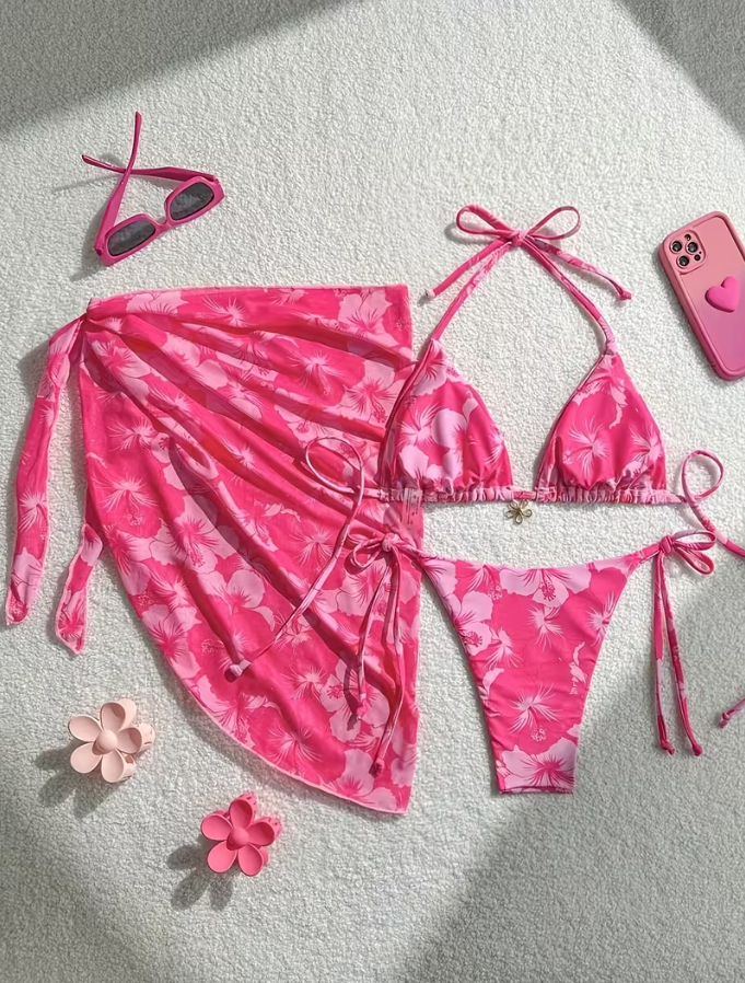 Pink Tropicana Bikini & Sarong Set