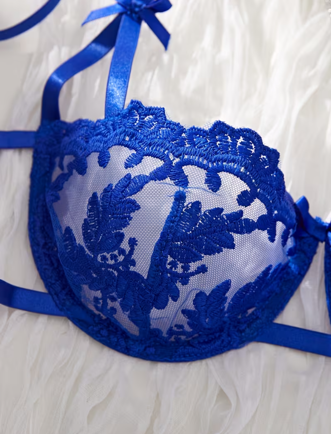 Royal Blue Embroidered Lace Lingerie Set