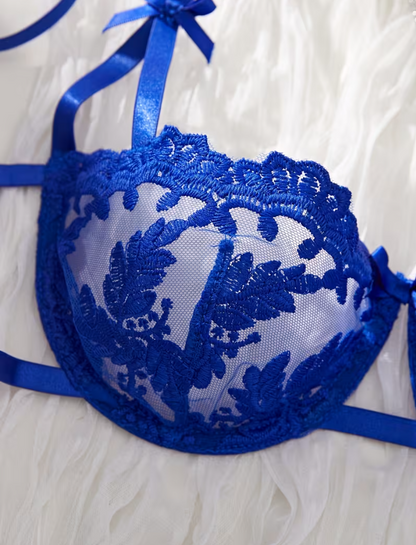 Royal Blue Embroidered Lace Lingerie Set
