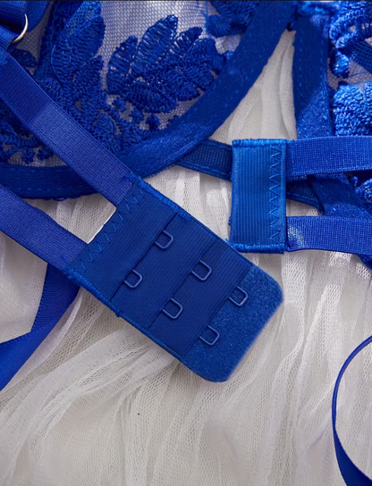 Royal Blue Embroidered Lace Lingerie Set