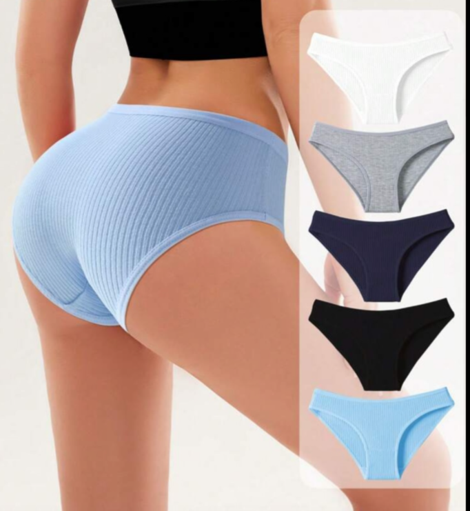 5-Pack Solid Ribbed Low Waist Briefs for Women – Soft, Comfortable Cotton Blend Underwear