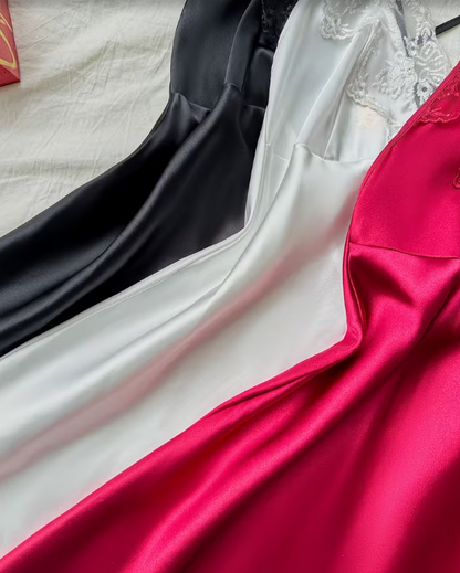 Silk Glow Lace Nightdress – Soft Satin Slip with Lace Detail