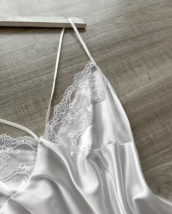 Silk Glow Lace Nightdress – Soft Satin Slip with Lace Detail