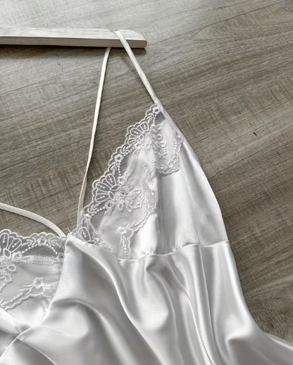 Silk Glow Lace Nightdress – Soft Satin Slip with Lace Detail