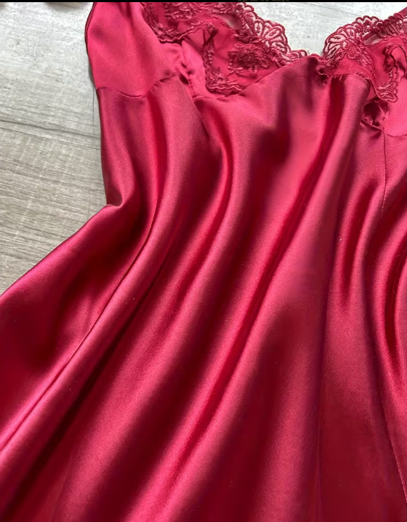 Silk Glow Lace Nightdress – Soft Satin Slip with Lace Detail