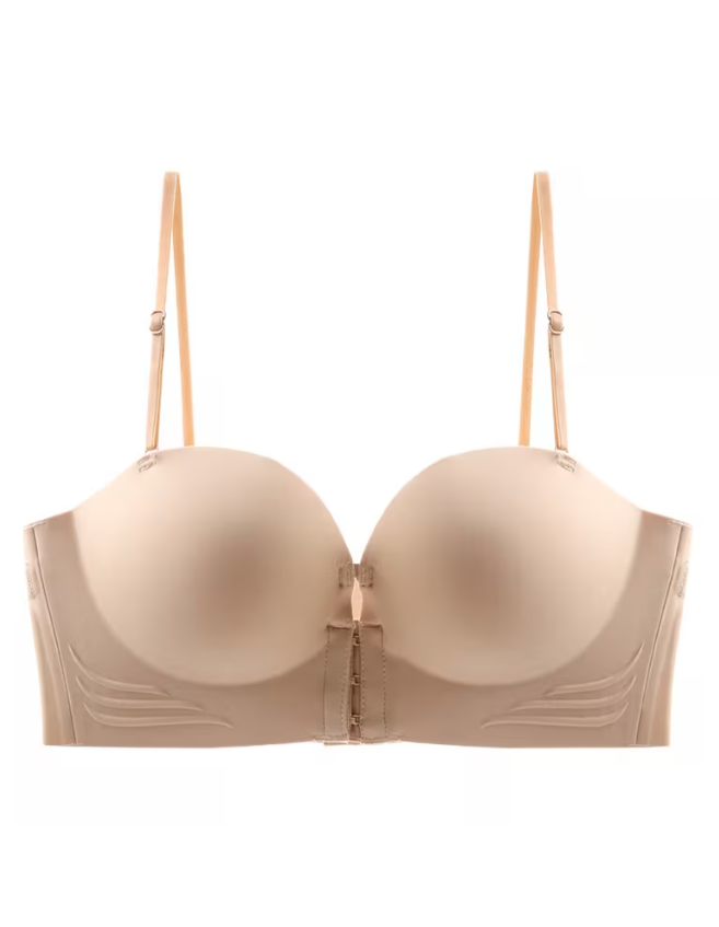 Front Closure Push-Up Bra – Wireless, Backless & Seam-Free Fit Beige