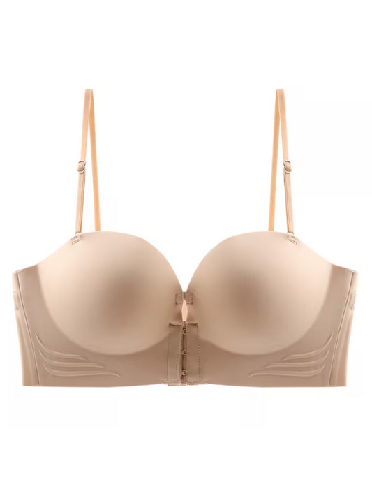 Front Closure Push-Up Bra – Wireless, Backless & Seam-Free Fit Beige