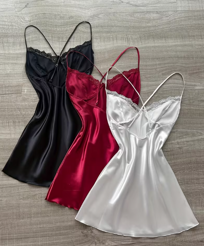 Silk Glow Lace Nightdress – Soft Satin Slip with Lace Detail