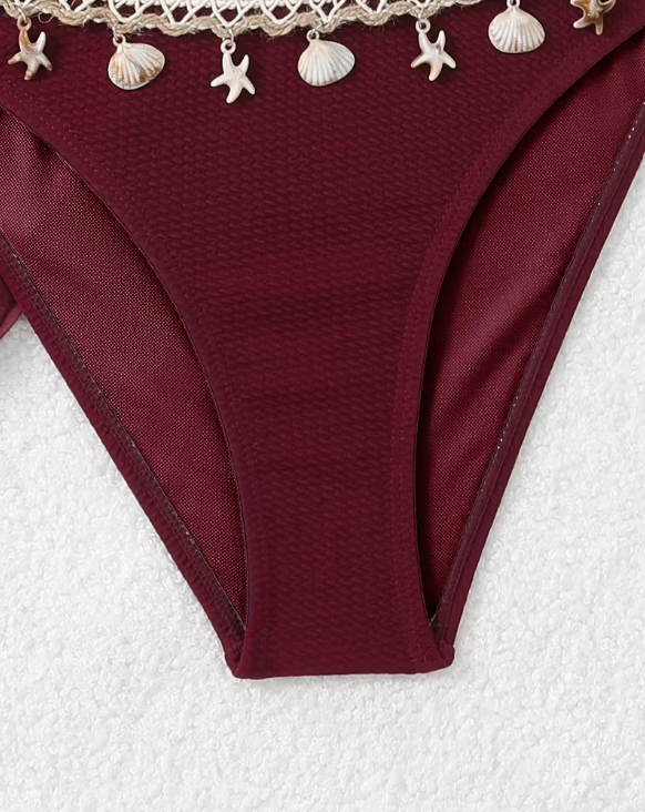 Sirena Shell Bikini Set with Sarong – Summer Triangle Bikini with Lace-Up Detail