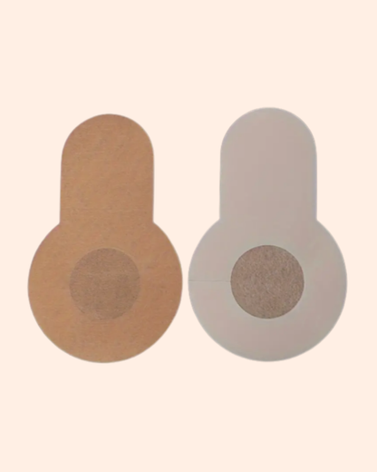 Adhesive, skin-colored, strapless breast lift tape for backless and low-cut clothing.