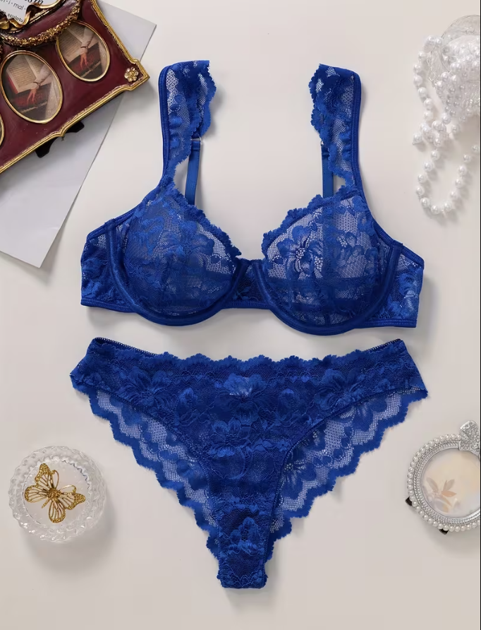 Cobalt Fleur Lace Lingerie Set