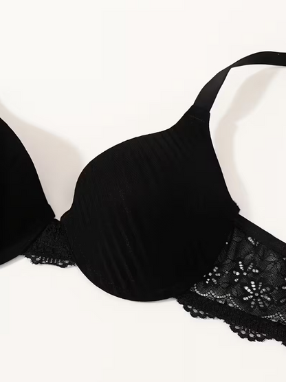 Amora Cotton Ribbed Lace Push-Up Bra