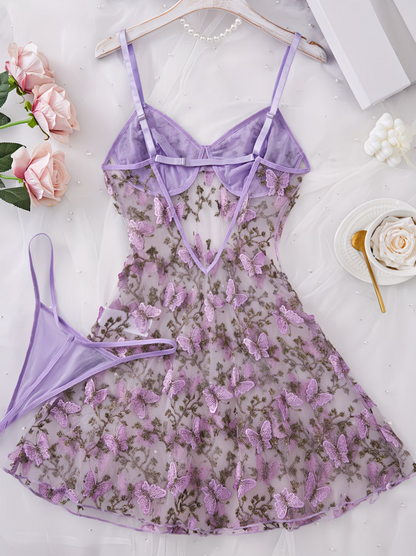 Lavender Muse Butterfly Embroidered Camisole Dress Set