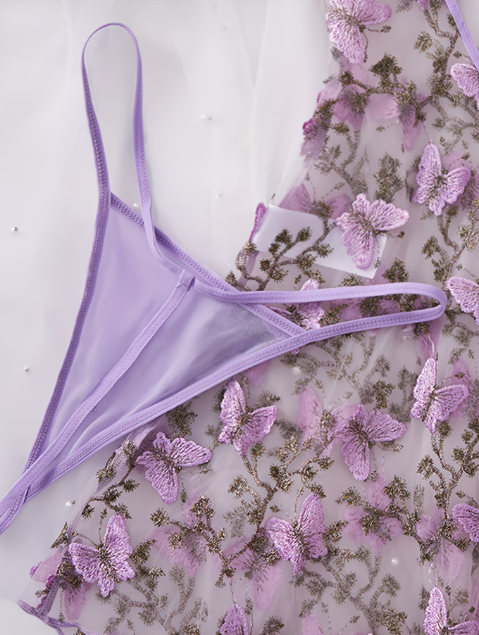 Lavender Muse Butterfly Embroidered Camisole Dress Set