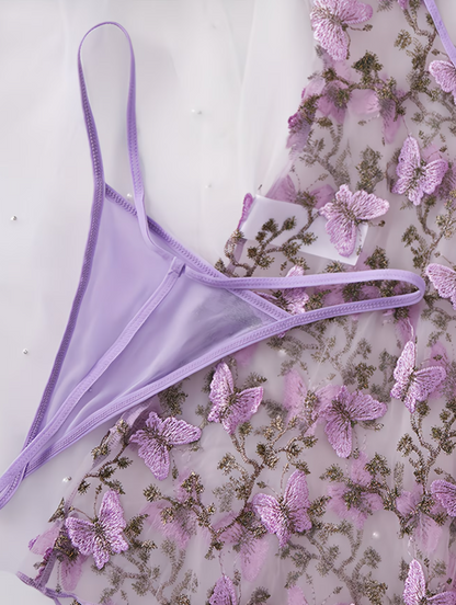 Lavender Muse Butterfly Embroidered Camisole Dress Set