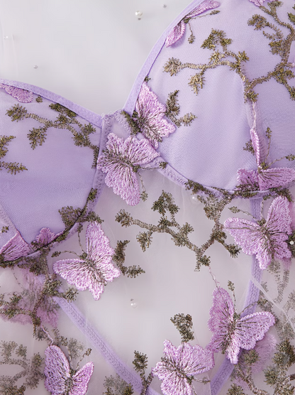 Lavender Muse Butterfly Embroidered Camisole Dress Set