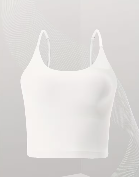 White tank top/camisole on a light gray background