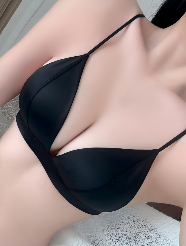 Satin French Triangle Wireless Bra - Black