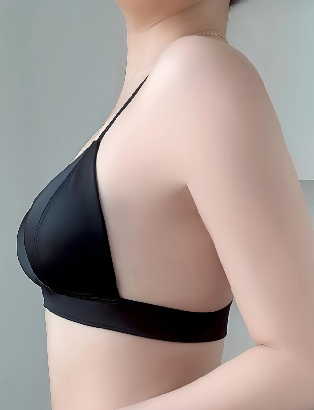 Satin French Triangle Wireless Bra - Black