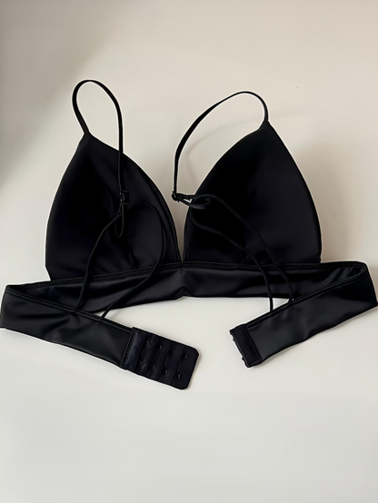 Satin French Triangle Wireless Bra - Black