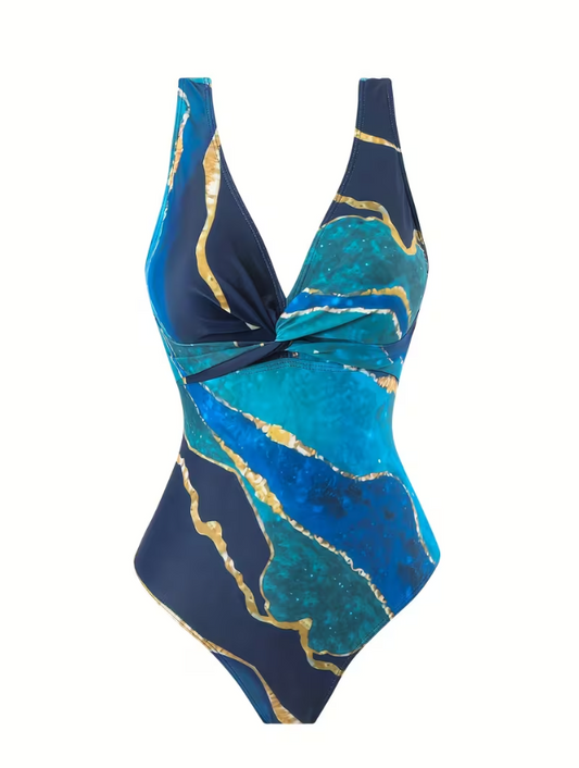 Hot Marble Pattern Monokini with Sarong Skirt