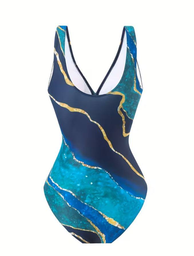 Hot Marble Pattern Monokini with Sarong Skirt