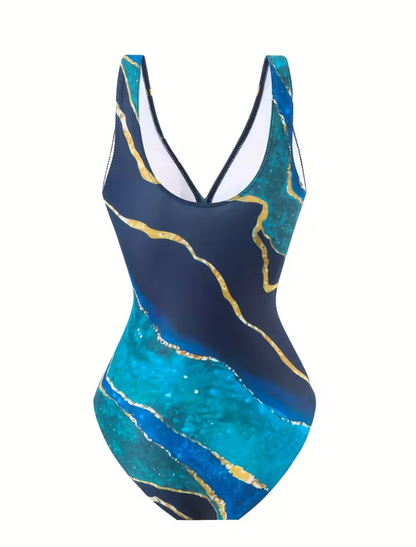 Hot Marble Pattern Monokini with Sarong Skirt