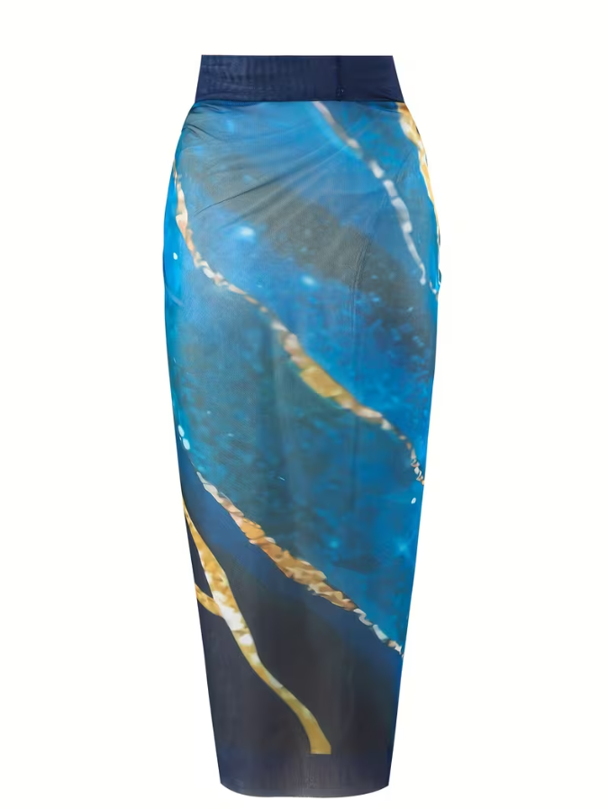 Hot Marble Pattern Monokini with Sarong Skirt
