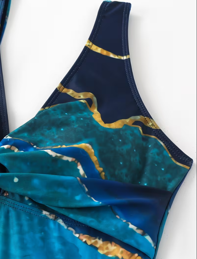 Hot Marble Pattern Monokini with Sarong Skirt