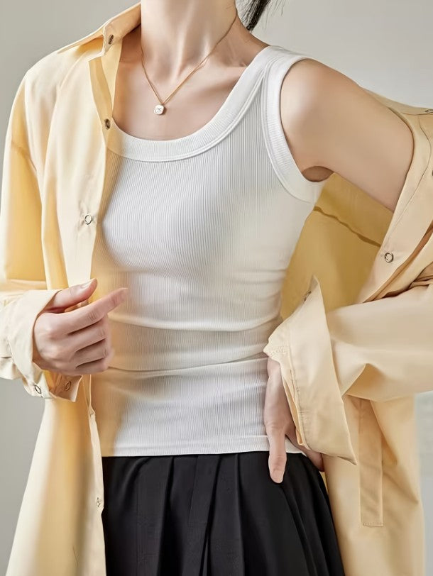 The Everyday Ribbed Tank with Built-In Bra – Ivory