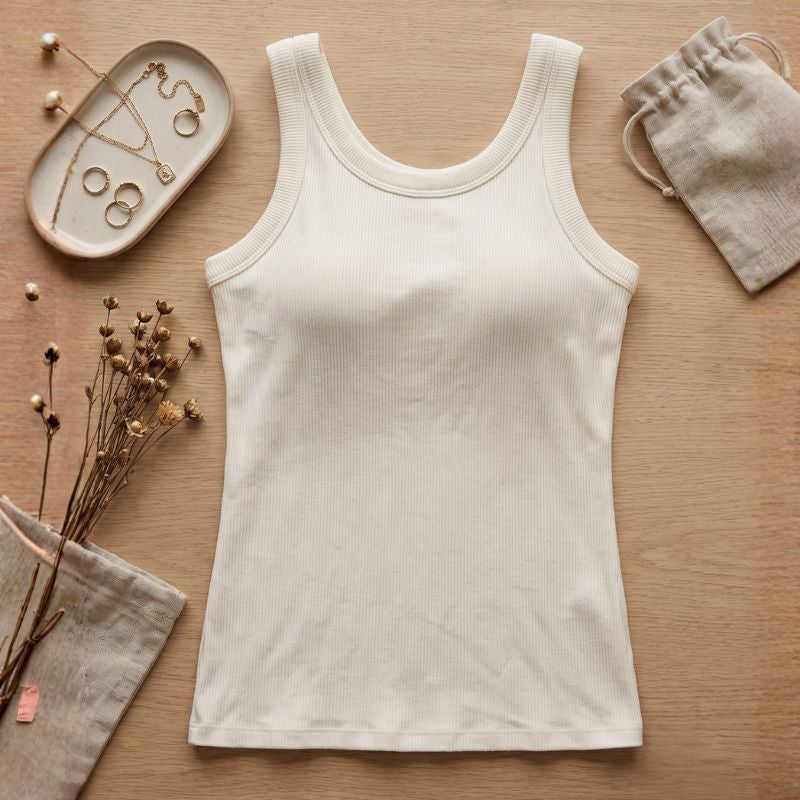 The Everyday Ribbed Tank with Built-In Bra – Ivory