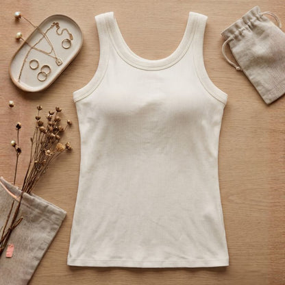 The Everyday Ribbed Tank with Built-In Bra – Ivory