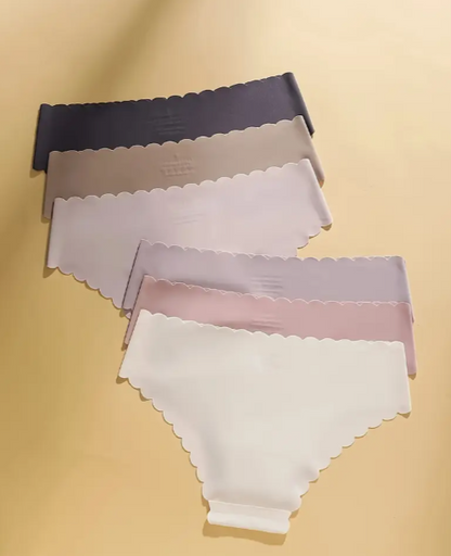 6 pcs-Pack Seamless Mid-Rise Panties with Lettuce Trim – Soft, Stretchy Briefs for Daily Comfort