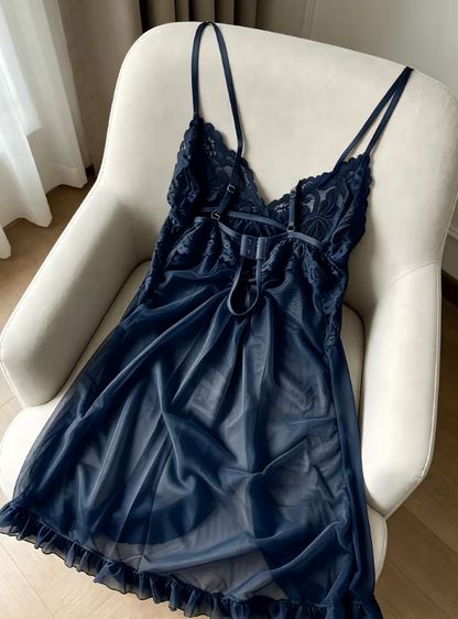 Midnight Elegance Lace Babydoll & Brief Set — French Romantic Sleepwear