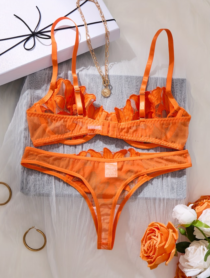 Aurora Flame Embroidered Lingerie Set