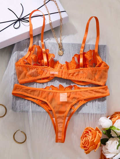 Aurora Flame Embroidered Lingerie Set