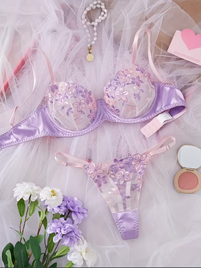 Blush Orchid Embroidered Lingerie Set