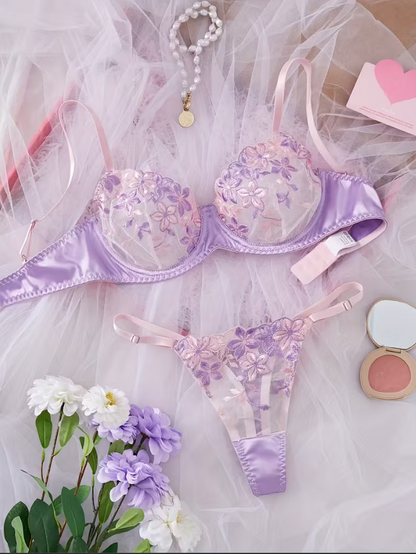 Blush Orchid Embroidered Lingerie Set