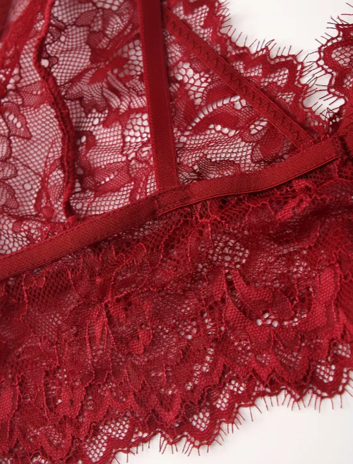 Close-up of red lace fabric