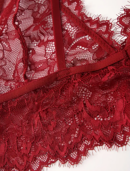 Close-up of red lace fabric