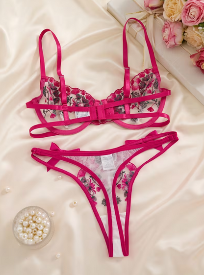Rosé Bloom Embroidered Lingerie Set