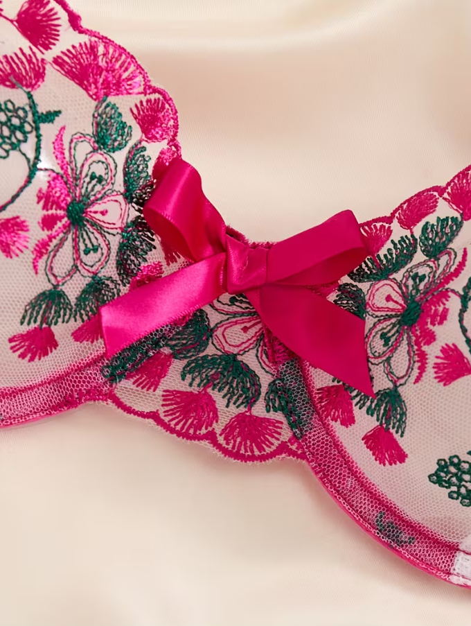 Rosé Bloom Embroidered Lingerie Set