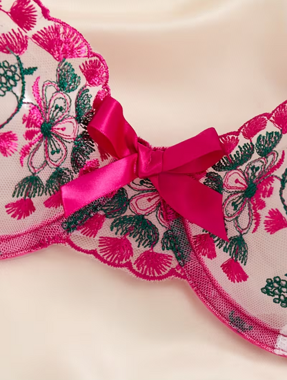 Rosé Bloom Embroidered Lingerie Set