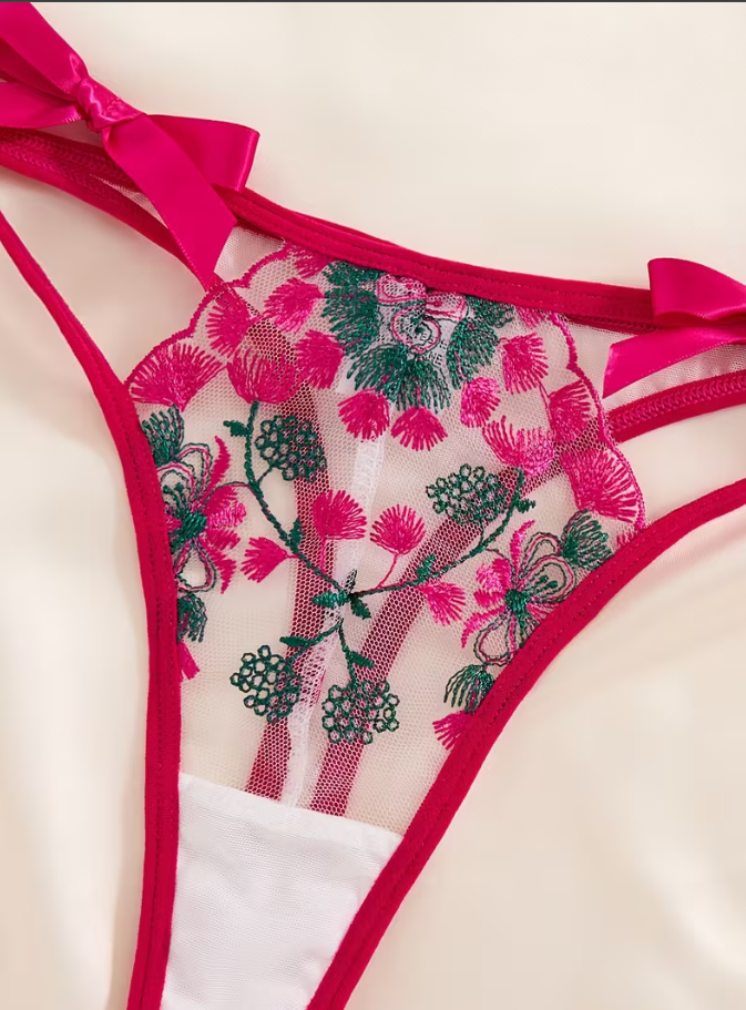 Rosé Bloom Embroidered Lingerie Set