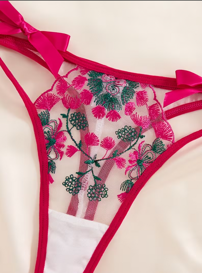 Rosé Bloom Embroidered Lingerie Set