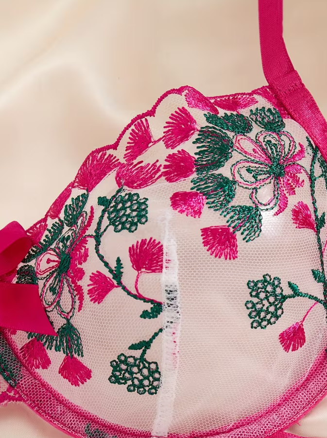 Rosé Bloom Embroidered Lingerie Set