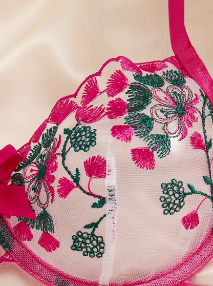 Rosé Bloom Embroidered Lingerie Set