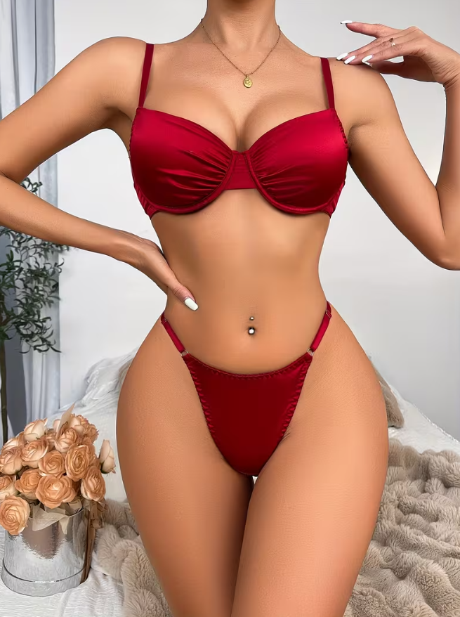 Rouge Étoile Satin Lingerie Set