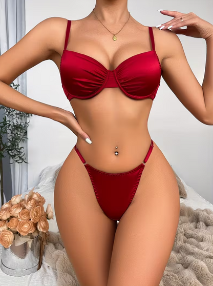 Rouge Étoile Satin Lingerie Set